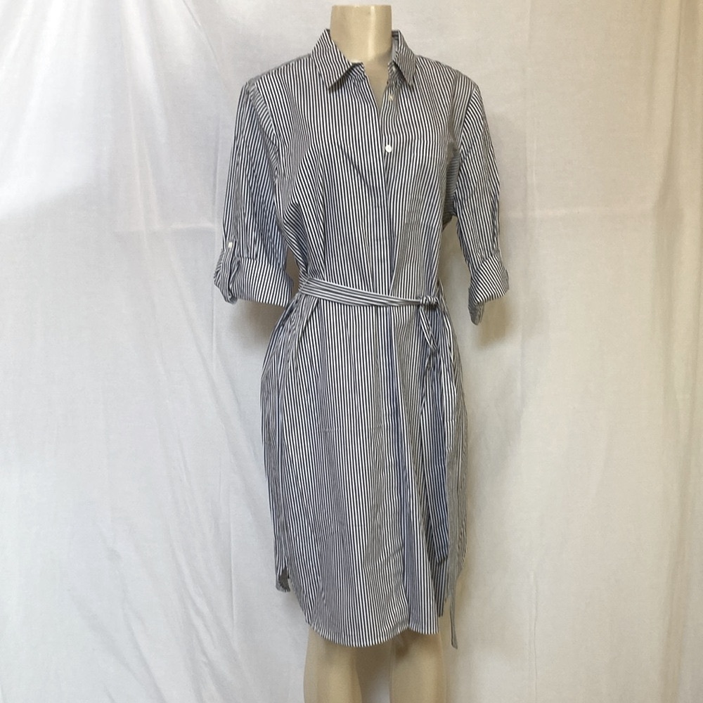 COPY - DYLAN GRAY Women’s Striped Dress White Black Size Large Button Down Belt…